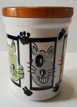 Giftco Cat Face Portrait Canister Jar Wood Lid Ceramic Glazed Cat Treat Jar - $12.19