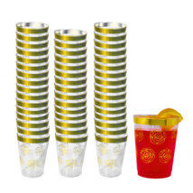 Plastic Glasses 10 oz. Clear Gold Rim Floral Design  For Holiday, Wedding, Party - £21.17 GBP