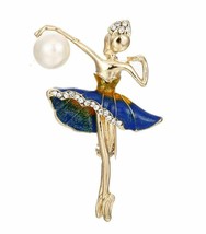 Vintage Look Gold Plated Dance Girl Lady Brooch Suit Coat Blue Broach Pin HA14 - £9.59 GBP