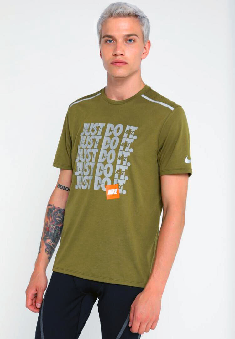 Nike Men&#39;s Running Breathe Rise 365 Shirt Olive Green Size L - $44.99