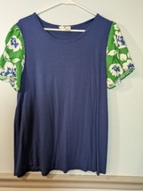 Betsey’s Boutique shop women&#39;s blue blouse top shirt floral short sleeve size XL - $8.90