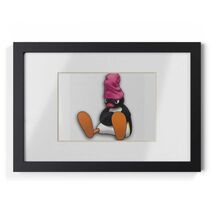 Cute Cartoon Penguin with Pink Beanie Framed Poster | Black Frame - $17.03