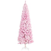 HOMCOM 7.5' Pink Snow Flocked Slim Artificial Christmas Tree - $117.99