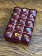 Vintage Burgundy Leather Hand-Tooled &amp; Embossed Jewelry Box Watch Ring - $112.20