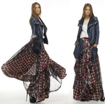 NEW TOV HOLY The Damsel&#39;s Red Plaid Flowing Maxi Skirt S M L XL MSRP $216 - $129.99