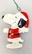Peanuts Snoopy Santa Flat Ceramic Christmas Ornament 3&quot; Vintage Japan - £7.19 GBP