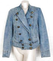 Free People Size M Ferry Military Denim Jacket Light Wash Distressed - £73.10 GBP