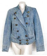 Free People Size M Ferry Military Denim Jacket Light Wash Distressed - £73.20 GBP