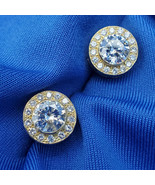 Earth mined Diamond Deco Bezel set Halo Studs Vintage Style Earrings 18k Gold - $15,815.25