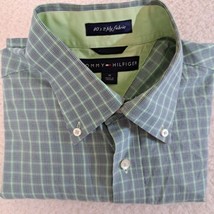 Tommy Hilfiger Mens Button Up Shirt Green Plaid Short Sleeve Size Medium VTG - £10.03 GBP