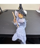 Vintage Hanging Witch Doll Halloween Decor Ceramic Face Broomstick 12”  - $61.26 CAD