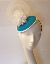 FASCINATOR,  40s 50s Blue Hat fascinator #BLUE &amp; WHITE hat fascinator We... - £35.69 GBP