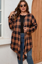 Brown Plus Size Plaid Pattern Open Front Cardigan - $32.99