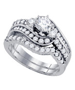 14k White Gold Round Diamond Bridal Wedding Engagement Ring Set 1-1/2 Ctw - £2,745.78 GBP