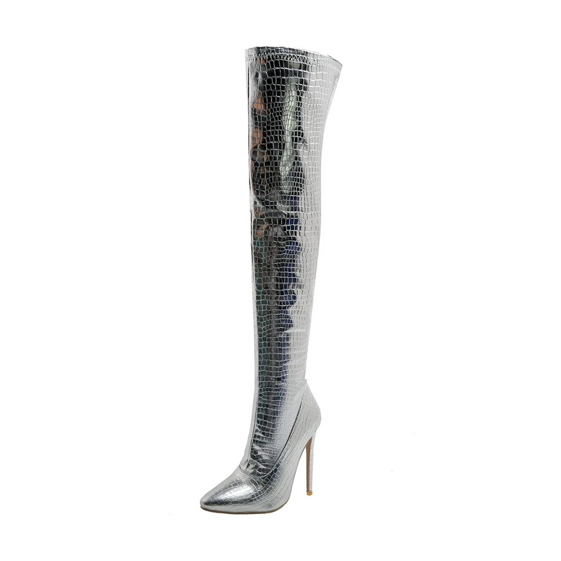 Winter Women Shoes Over the Knee Boots Crocodile Pattern PU Pointed Toe Super Hi - £69.02 GBP