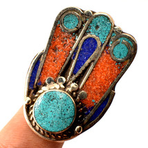 Turquoise Coral Lapis Lazuli Gemstone Handmade Nepali Adjustable Ring SA 1457 - $5.99