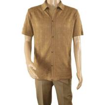 Mens Stacy Adams Italian Style Knit Woven Shirt Short Sleeves 3128 Cafe Brown image 5