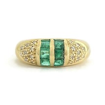 Estate Green Emerald Pave Diamond Gemstone Band Ring 14K Yellow Gold, 3.79 Grams - £721.51 GBP