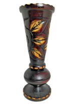 Wooden Hand Carved Crafted Vase Floral Brown Home Decor Farmhouse - 70&#39;s... - £20.40 GBP