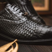 John Classic Dress Oxford Woven Calfskin Crocodile Shoes Black image 7