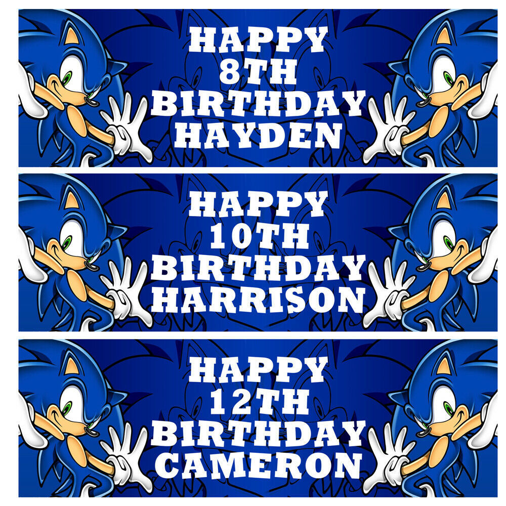 SONIC Personalised Birthday Banner - Sonic Birthday Party Banner - 1x3ft - $4.89