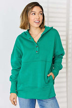 Zenana Half Snap Long Sleeve Hoodie - £29.58 GBP