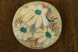 Vintage Costume Jewelry Hand Painted Ceramic Sage Green Daisy Flower Brooch Pin - £15.81 GBP
