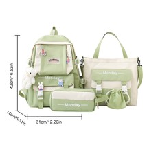 4PCS Cute Book Bags Teen Student Schoolbag with Bear Pendant Large Capacity Fash - £27.17 GBP