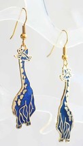 Blue Cloisonne Enamel Giraffe Pierced Earrings 1970s vintage - £14.34 GBP