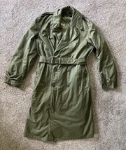 Vintage 50’s US Military Green Trench Coat Removable Wool Liner Long Med... - $55.00