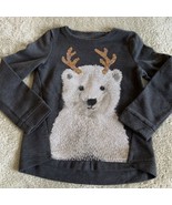 Sonoma Girls Gray White Glitter Polar Bear Gold Sequin Reindeer Sweatshi... - $9.31