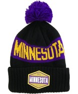 Minnesota Winter Knit 3D Rubber Patch Pom Beanie Hat (Black/Purple) - £15.94 GBP