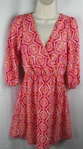 Everly Dress Small dark pink orange print Elastic Waist Mid Sleeve Lined... - $17.81