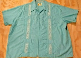 Genuine Haband Guayabera Teal Cuban SS 4XXL Embroidered Wedding Beach - $18.82