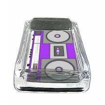 80&#39;s Theme D3 Glass Square Ashtray 4&quot; x 3&quot; Smoking Cigarette Purple Boombox - £39.52 GBP