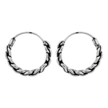 Simple Balinese Inspired Twisting Rope Sterling Silver 16mm Hoop Earrings - £11.68 GBP