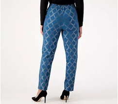 New Womens Isaac Mizrahi Live! Stretch Teal Blue Silver Foil Leaf Pants ... - $78.21