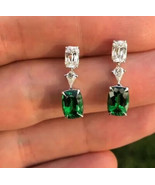 4Ct Cushion Simulated Green Emerald Drop Dangle Earrings 14K White Gold ... - £66.02 GBP