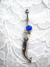 New Usa Pewter Deep Oc EAN Full Body Whale Charm Cobalt Blue Cz Belly Button Ring - £4.77 GBP
