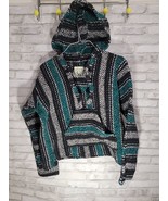 Baja Joe Unisex Hooded Poncho Size S Hippie Bohemian Teal Green Black White - $285.40 MXN