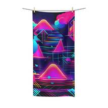 80s Synthwave Retro-Futuristic Inspired Pattern Design Polycotton Towel - $52.36 - $65.53