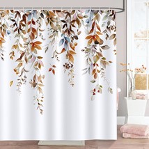 Brown Eucalyptus Shower Curtain, Watercolor Plant Leaves Bathroom Curtain 72 X 7 - $28.99