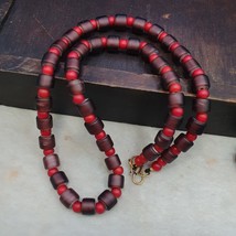 Vintage Venetian 6mm red white heart Dark purple glass Trade Beaded Neck... - $38.64