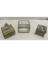3pc Vintage Trinket Music Box Lover&#39;s Figurines, Glass etched, Victorian... - $59.99 CAD
