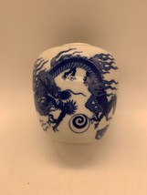 Vintage Japanese Blue &amp; White Porcelain Vase with Dragon - £43.47 GBP