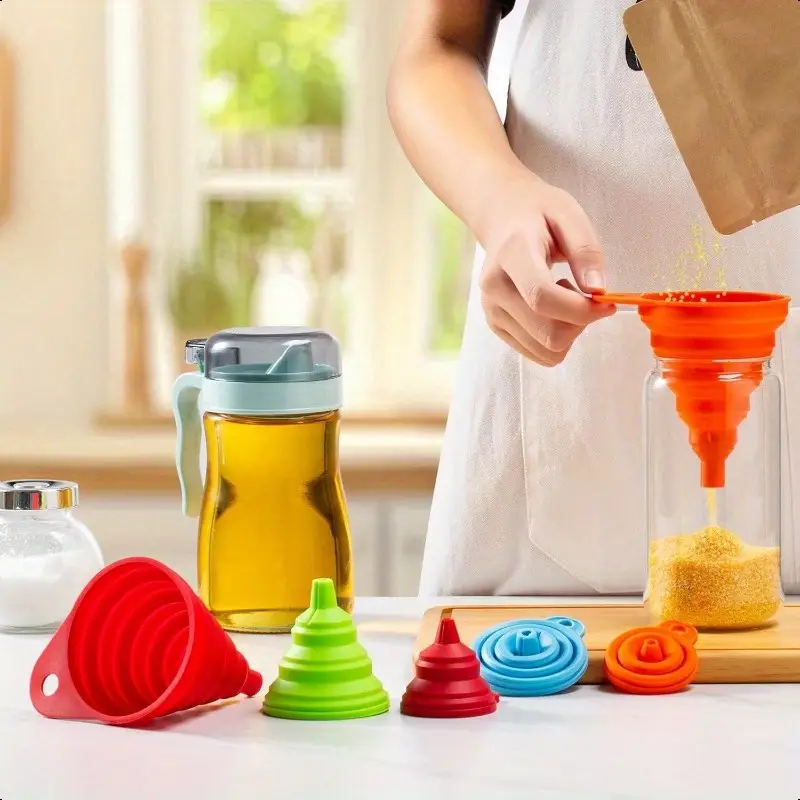 6 Collapsible Silicone Funnels - Flexible And Space-saving Design for Ki... - $187.01 MXN