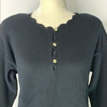 Vintage Liz Wear Knit Button Front Sweater S Black Cotton Shoulder Pads - £14.53 GBP