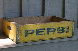 Old Vintage Wooden Yellow Pepsi Soda Pop Bottle Crate Carrier Tool Open ... - $59.39