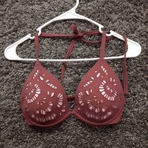 Shade Shore Bikini Top Women 34D Burgundy Boho Stretch Ladies Swimwear Cute - $11.29