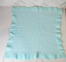 Baby Morgan MINI 19" Aqua Teal Blue Thermal Blanket Acrylic Trim Security Lovey - £50.56 GBP